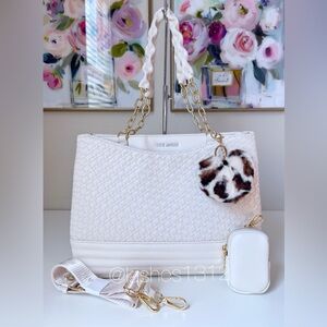 STEVE MADDEN Bag BWILMA Woven Tote with Hangoff - Cream